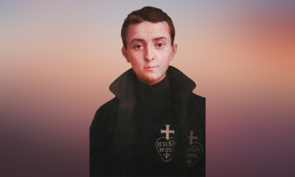 St. Gabriel of Our Lady of Sorrows portrait over gradient background